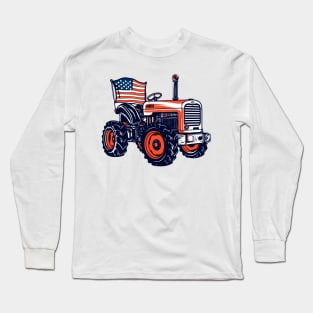 Farm Tractor American Flag 4th Of July Farming Farmer Long Sleeve T-Shirt